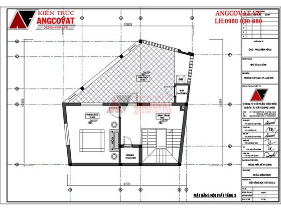 Mặt bằng nột thất tầng 3 mẫu nhà 2 tầng kết hợp kinh doanh