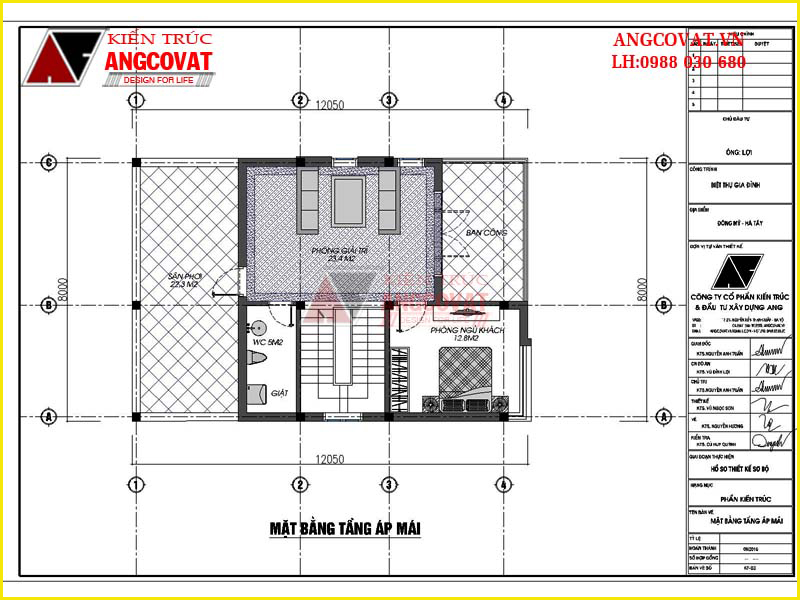 Mặt bằng tầng 3 nhà 2.5 tầng mặt tiền 8m đẹp