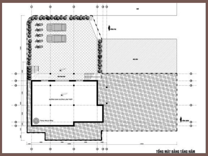 Mặt bằng tầng hầm nhà cấp 4 có tầng hầm 120m2 