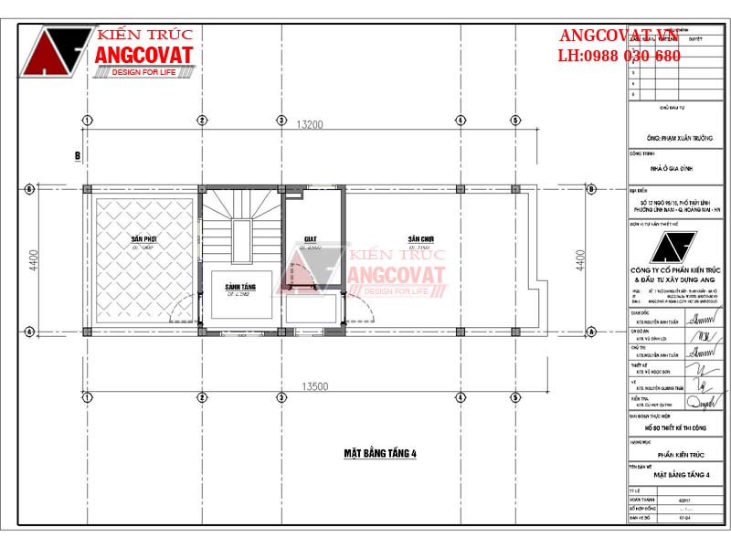 Tầng tum có công năng sử dụng gồm: Sân chơi 21m2, Phòng giặt 4.5m2, Sảnh tầng 4.3m2, Sân phơi 12m2