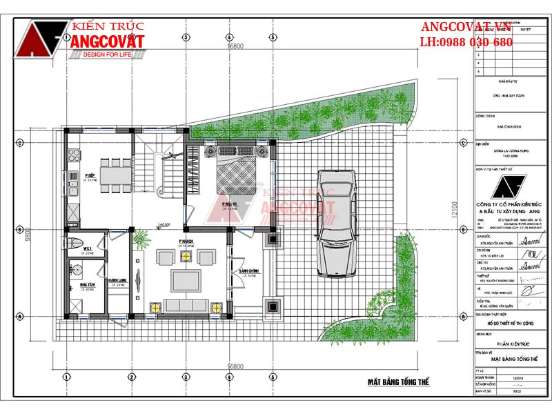 Mặt bằng tổng thể mẫu nhà ngang 8m sâu 10m tại Thái Bình