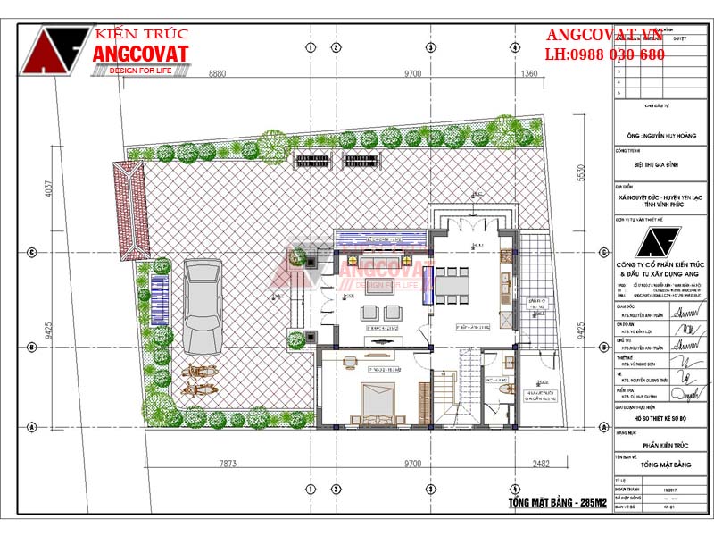 Mặt bằng tổng thể mẫu biệt thự mini 2 tầng mái thái diện tích 90m2
