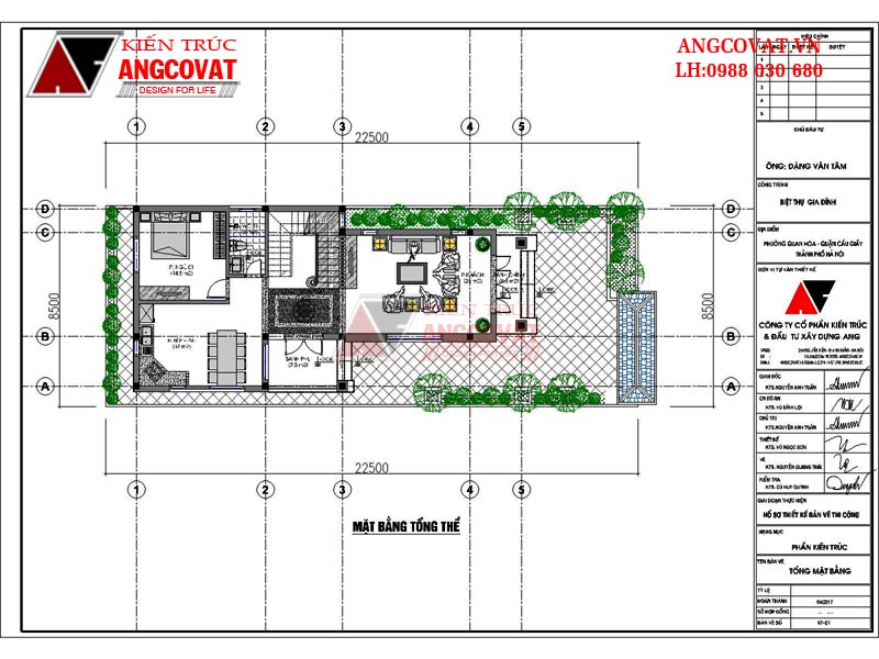 mặt bằng tổng thể mẫu nhà phố 3 tầng 8x15m