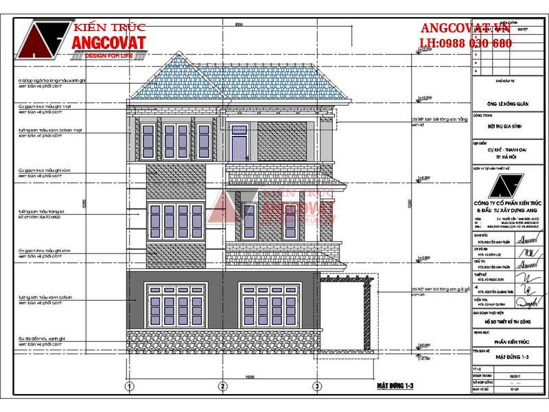 bản vẻ mặt cắt 1-3 mẫu nhà 60m2 3 phòng ngủ