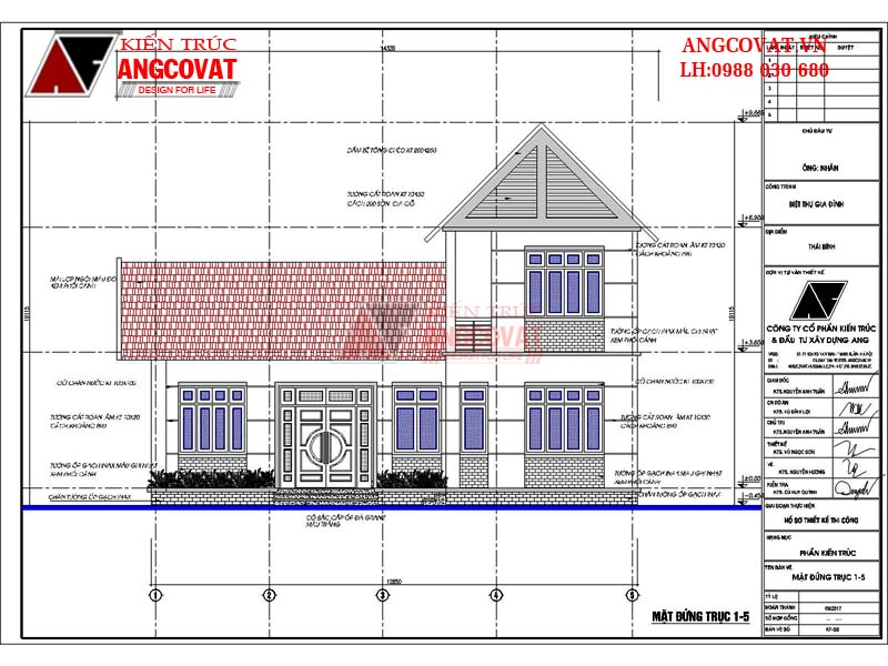 Mặt đứng 1-5 thiết kế nhà mặt tiền 13m 1 tầng đẹp