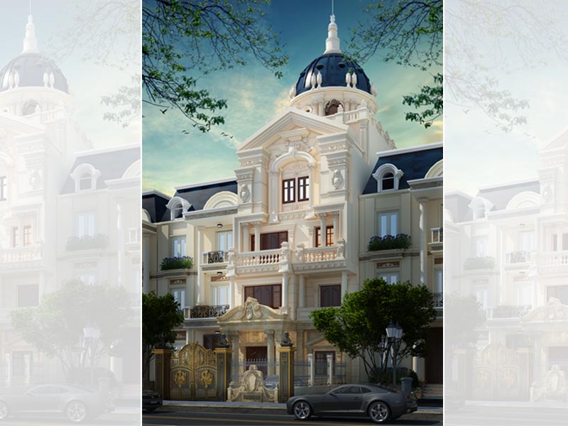 Phối cảnh mẫu thiết kế xây biệt thự Pháp trên đất 8x20 phong cách Châu Âu
