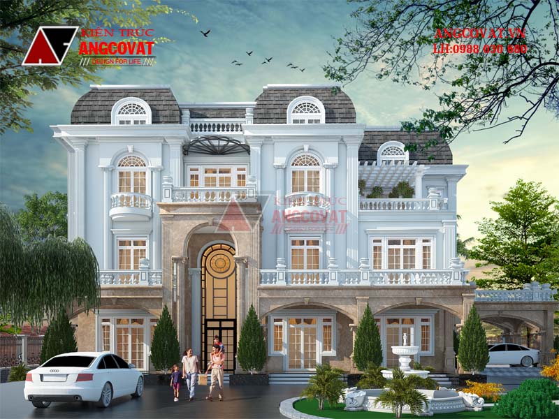 Mặt tiền kiêu sa từ bản thiết kế mặt bằng biệt thự 200m2 tân cổ điển