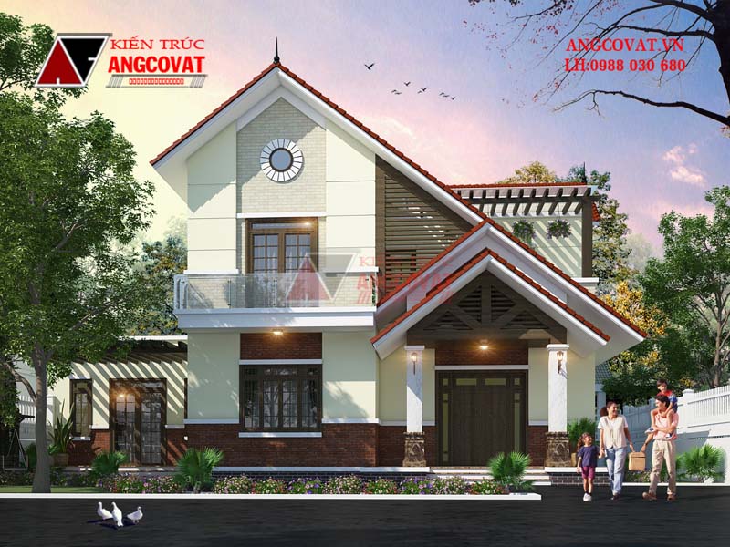 mặt tiền nhà biệt thự mái ngói đẹp 2 tầng