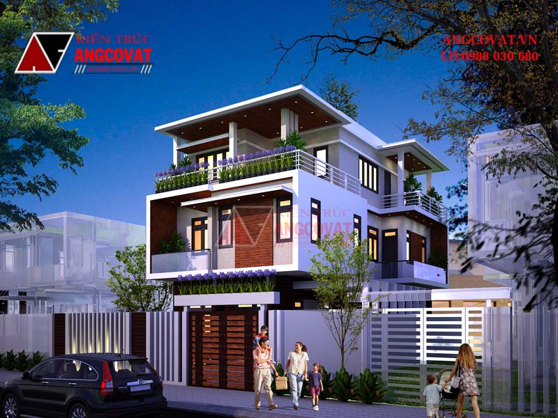 Sử dụng vật liệu hiện đại, sang trọng cho mẫu nhà 3 tầng mặt tiền 8m 4 phòng ngủ