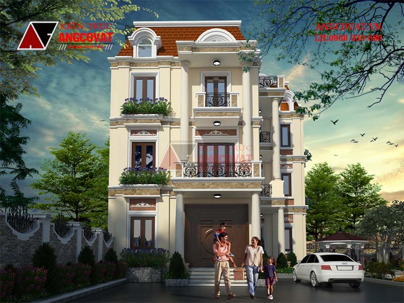 Mặt tiền cao cấp của mẫu biệt thự Pháp 10x15 3 tầng ở Hà Nội
