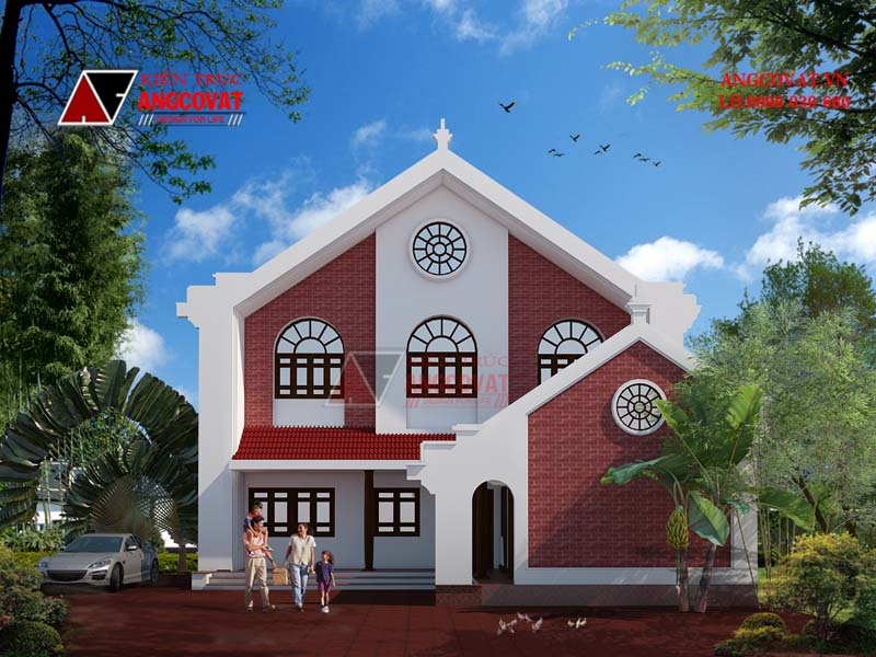 Mặt tiền thoáng rộng của mẫu nhà thờ kết hợp nhà ở
