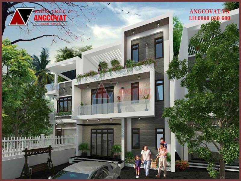 nhà 3 tầng mái bằng mặt phố