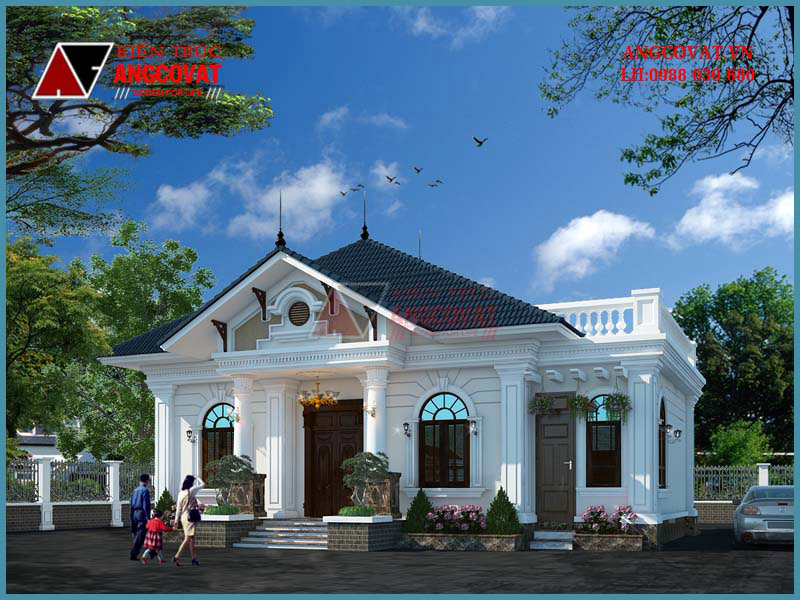 nhà cấp 4 150m2 4 phòng ngủ tân cổ điển trắng