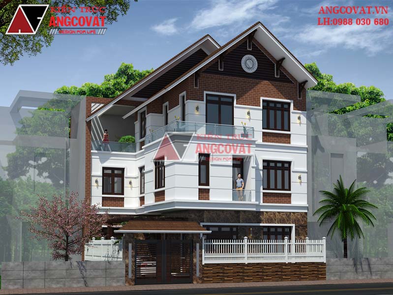 Mặt tiền bản thiết kế hóa giải phong thủy nhà chữ l 3 tầng