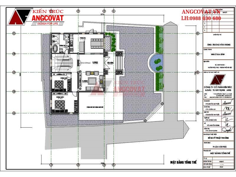 Mặt bằng tổng thể bản thiết kế biệt thự 3 tầng tân cổ