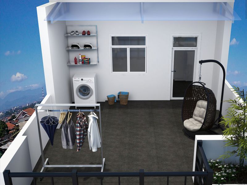 Bố trí sân phơi cho mẫu nhà 1 tầng mái đổ