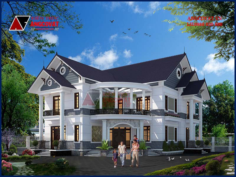 Mẫu nhà 2 tầng 250m2 5 phòng ngủ phong cách tân cổ điển