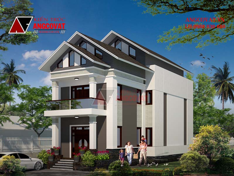 Thiết kế mẫu nhà 2 tầng đơn giản 4 phòng ngủ mặt tiền 8m
