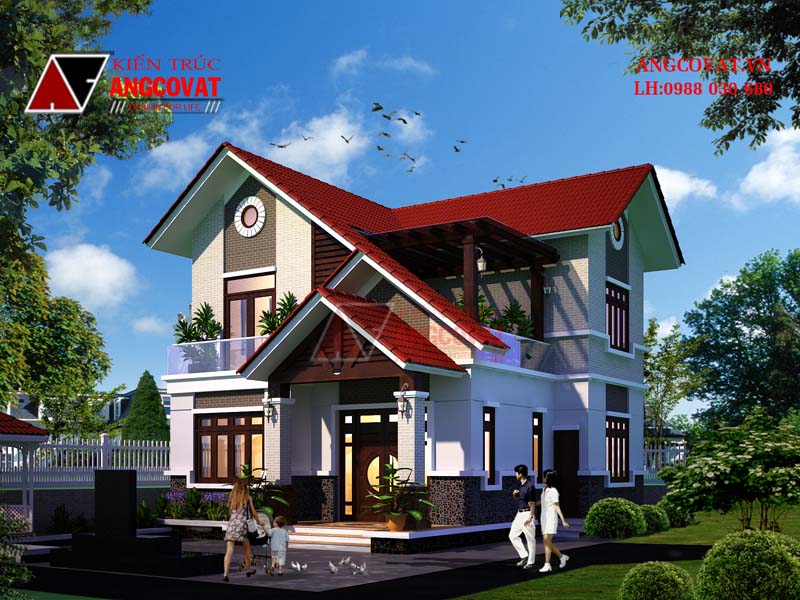 Thiết kế mẫu nhà 2 tầng đơn giản diện tích 80m2 mini mái ngói