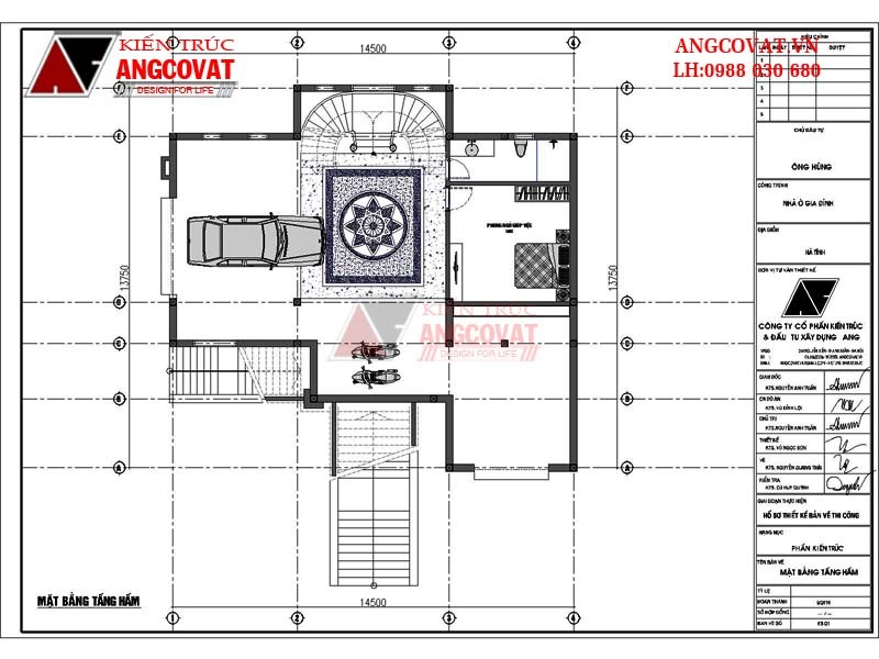 Mặt bằng tầng hầm thiết kế nhà 3 tầng có tầng hầm đẹp theo phong cách tân cổ điển