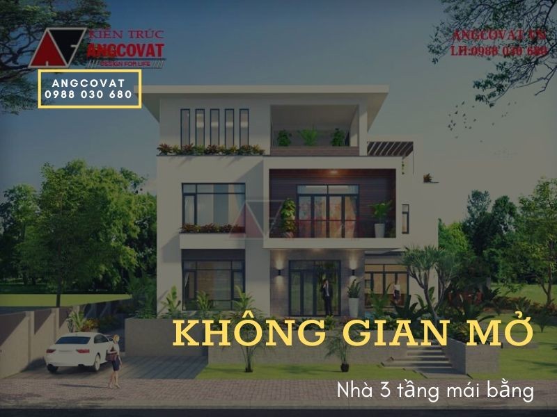 Thiết kế nhà 3 tầng mái bằng với không gian mở