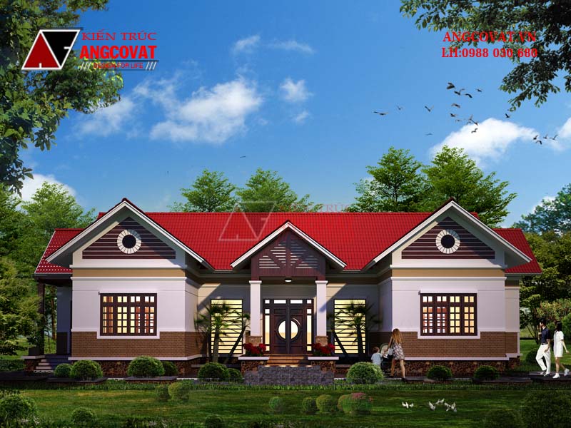 Phối cảnh 2: Mẫu thiết kế nhà biệt thự 1 tầng 200m2 3 phòng ngủ