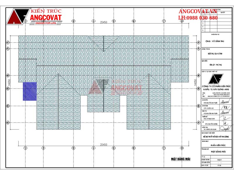 Mặt bằng biệt thự 200m2 1 tầng hình chữ U 3 phòng ngủ - Mặt bằng mái