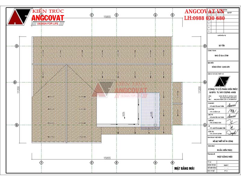 Mẫu nhà biệt thự 11x12m 2 tầng 3 phòng ngủ mái thái đẹp diện tích 120m2 - Mặt bằng tầng  mái