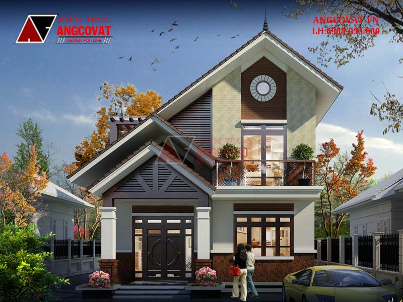 Phối cảnh view 1: Mẫu nhà biệt thự 11x12m 2 tầng 3 phòng ngủ