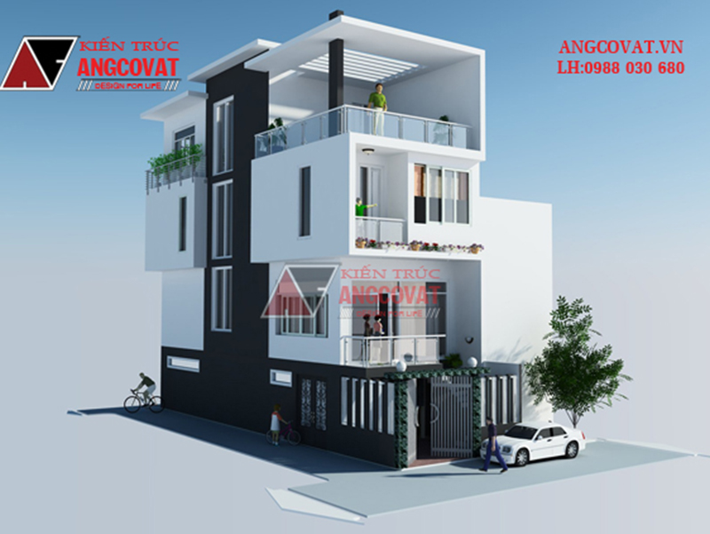 Mẫu nhà biệt thự mặt tiền 6m mái bằng hiện đại