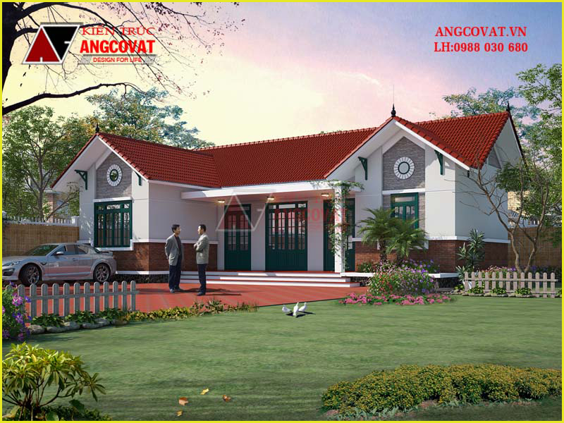 Mẫu nhà cấp 4 mái thái đẹp 110m2 đơn giản 2 phòng ngủ