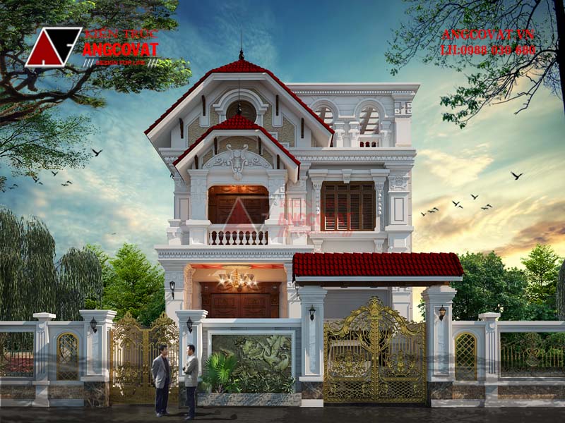 thiết kế nhà 2 tầng mặt tiền 10m