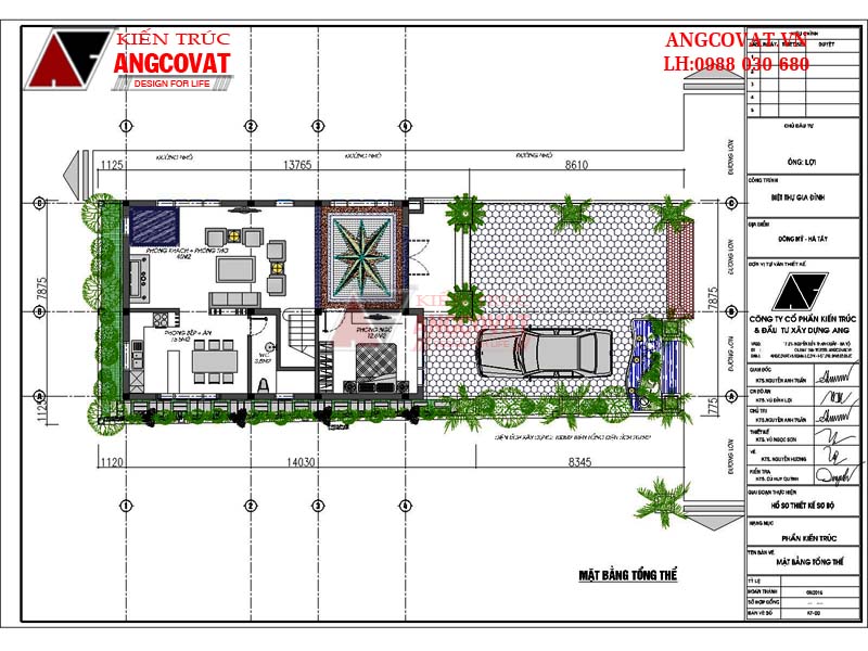 Thiết kế mẫu nhà mặt tiền 8 mét mái lệch 2 tầng - Tổng mặt bằng