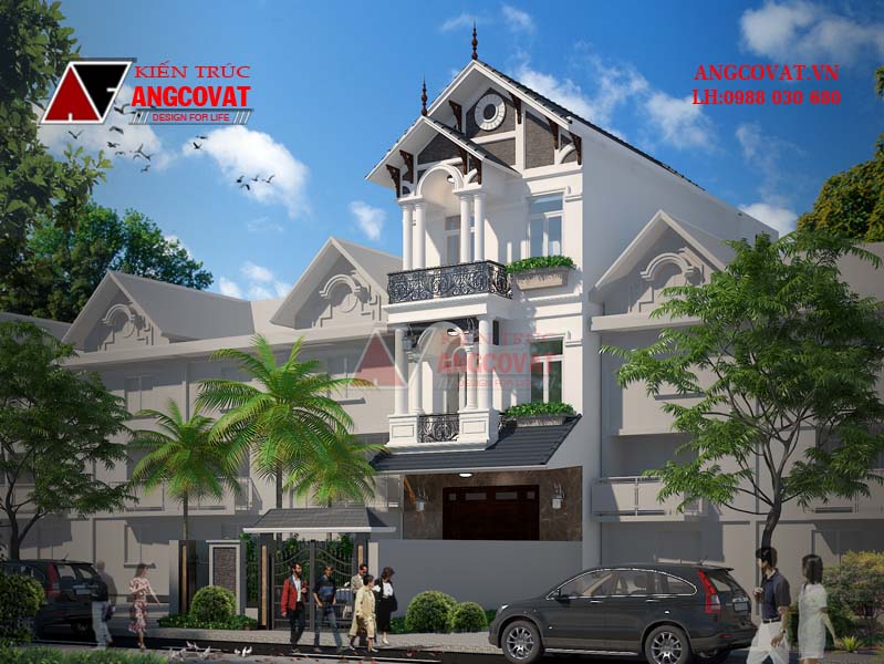 Thiết kế mẫu nhà ống 3 tầng lợp ngói ngoại thất trắng tinh khôi