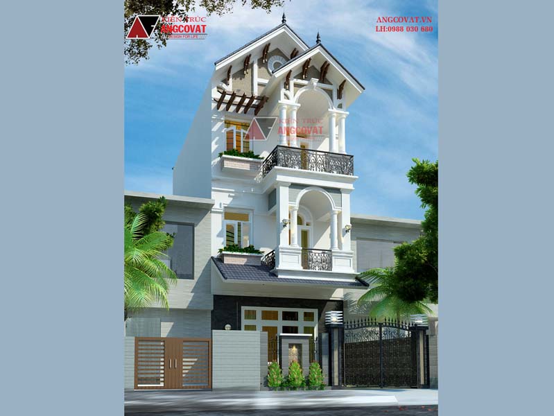 Phong cách kiến trúc tân cổ điển của mẫu nhà ống 3 tầng lợp ngói ấn tượng