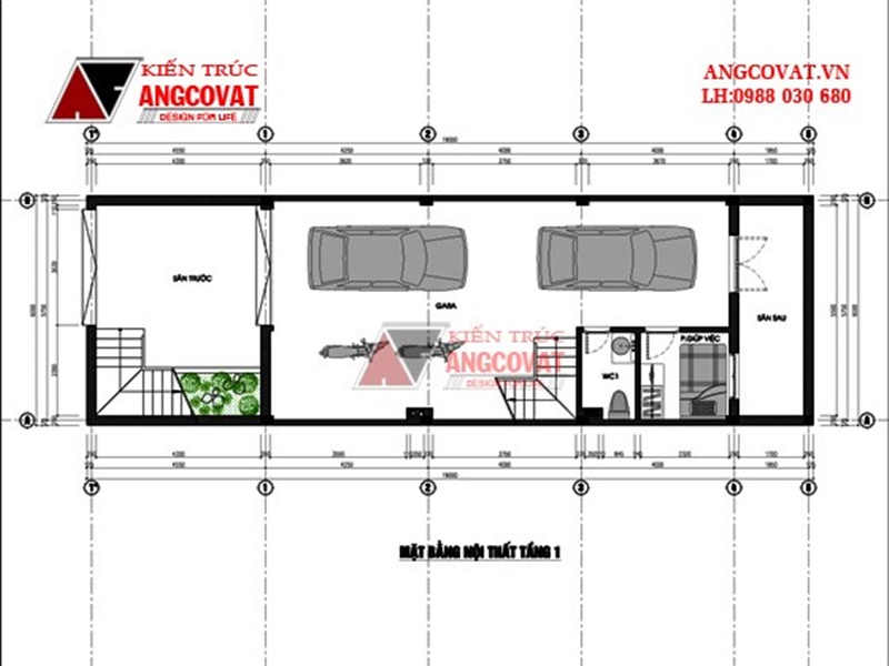 Mặt bằng công năng tầng 1 mẫu nhà ống 4 tầng đẹp