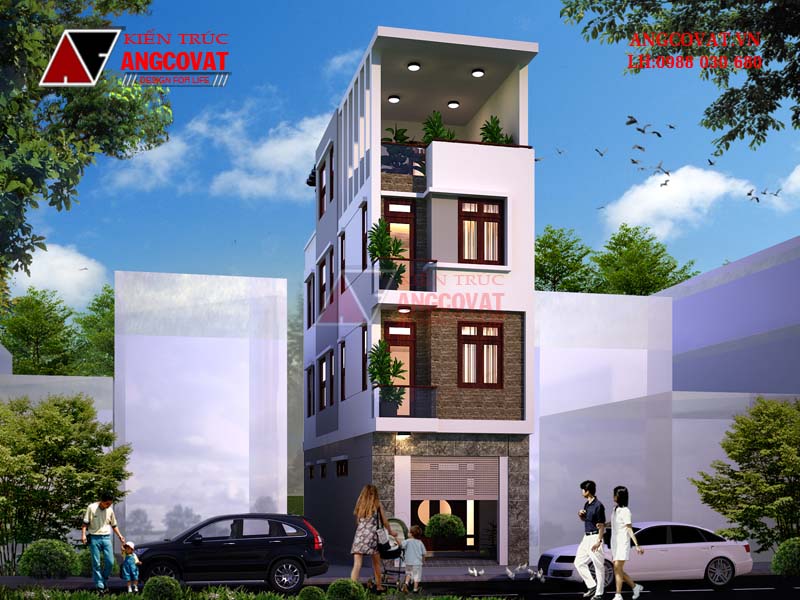 Nhà ống 4 tầng hiện đại được thiết kế lấy sáng