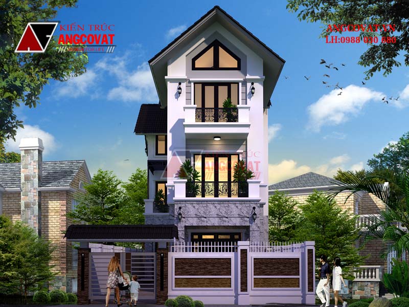 Mặt tiền đẹp lung linh của mẫu nhà phố 3 tầng 8x15m