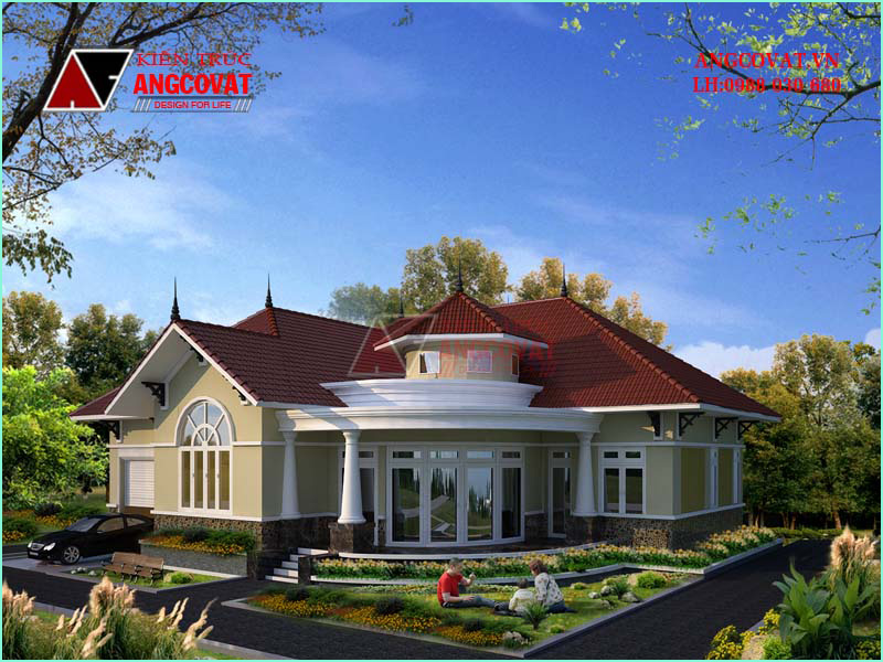 thiết kế kiến trúc nhà trệt đẹp sân vườn rộng