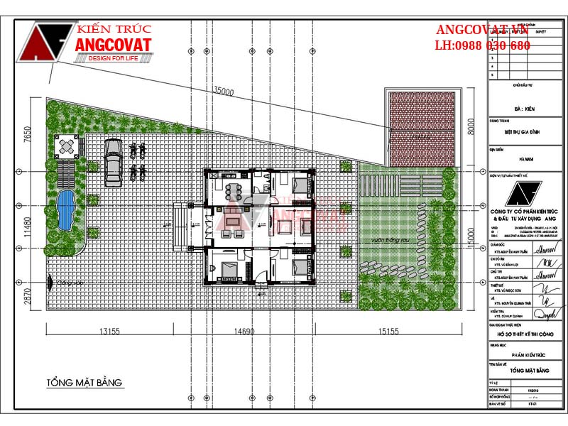 Mặt bằng tầng 1: Các mẫu nhà vuông 3 phòng ngủ đẹp 1 tầng tại Hà Nam