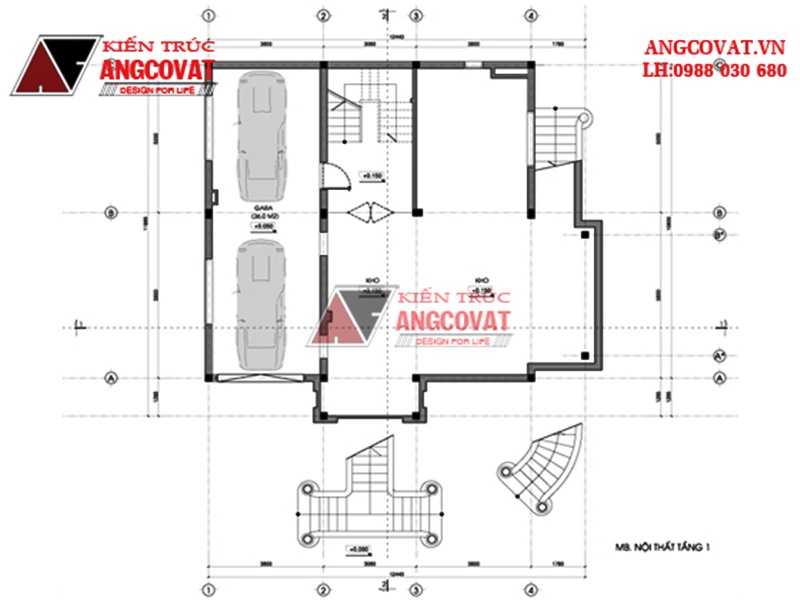 Mặt bằng tầng trệt mẫu biệt thự Pháp 3 tầng