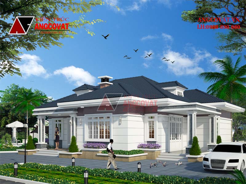 Phối cảnh view2: Thiết kế mẫu nhà 1 tầng ở nông thôn hiện đại đẹp