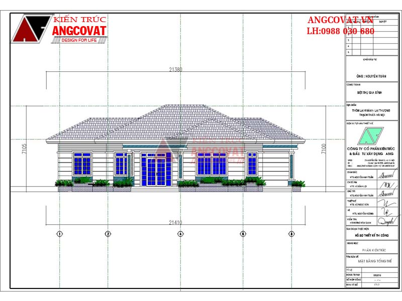 Mặt đứng 1: Thiết kế nhà cấp 4 1 tầng ở nông thôn 200m2/sàn