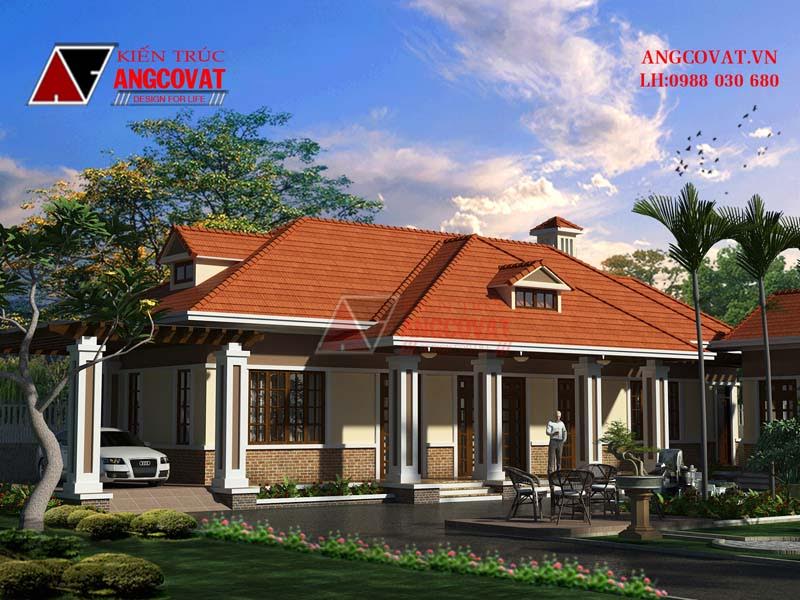 Phối cảnh 1: Mẫu thiết kế nhà biệt thự vườn 1 tầng diện tích 150m2