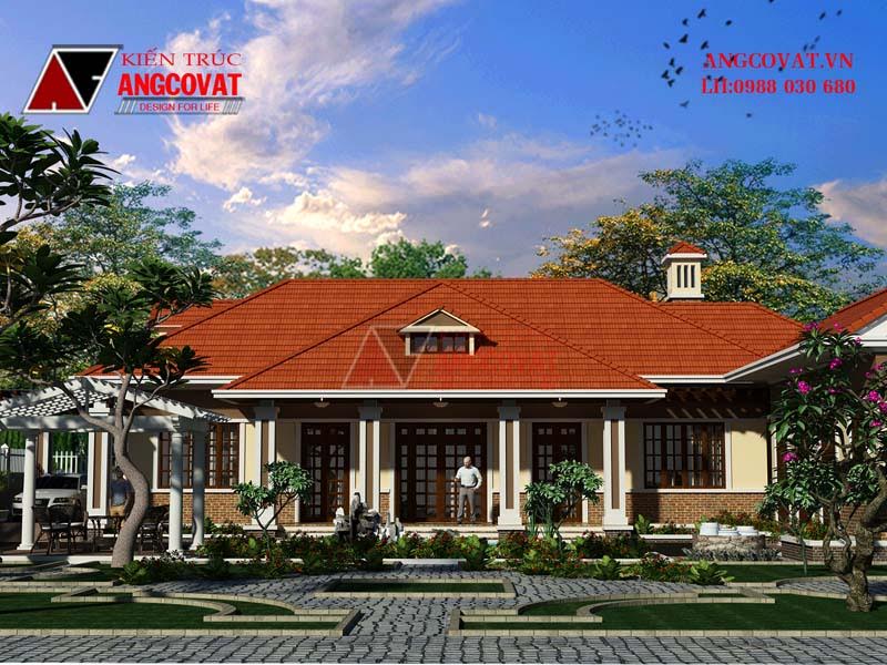 Phối cảnh 2: Mẫu thiết kế nhà biệt thự 150m2 1 tầng 2 phòng ngủ