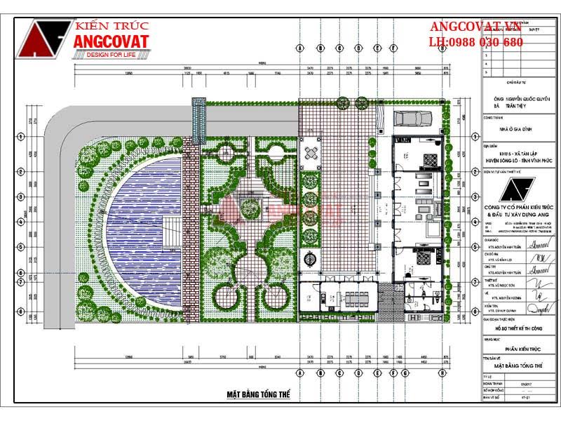 Mặt bằng biệt thự 150m2 1 tầng mái ngói đỏ - Tổng thể