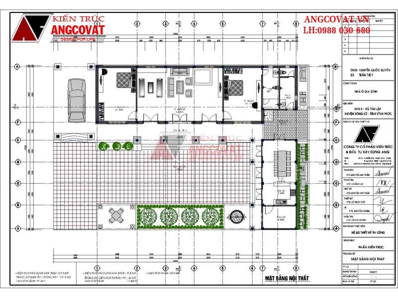 Mặt bằng biệt thự vườn 1 tầng 150m2 đẹp - Mặt bằng nội thất