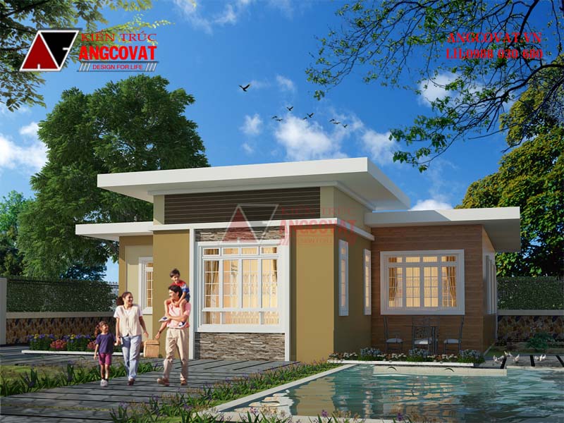 Phối cảnh 3: Mẫu thiết kế nhà cấp 4 160m2 mái bằng hiện đại 4 phòng ngủ