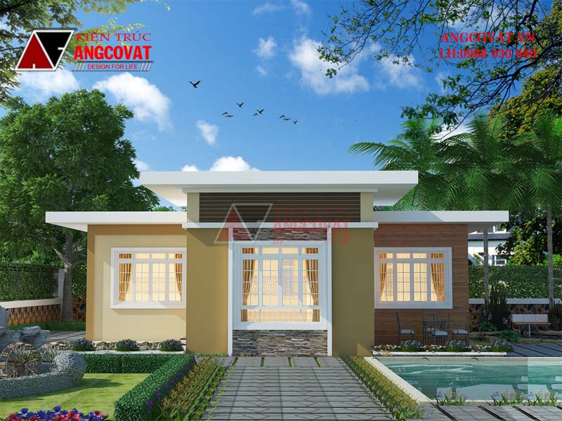 Phối cảnh 2: Mẫu thiết kế nhà cấp 4 160m2 mái bằng hiện đại đẹp