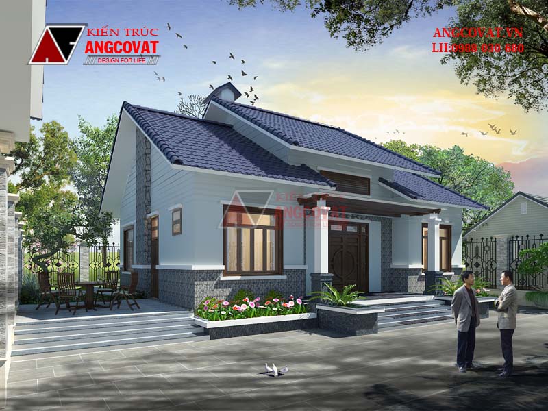 Phối cảnh 2: Mẫu thiết kế nhà đẹp mặt tiền 11m 1 tầng kiểu nhà 3 gian